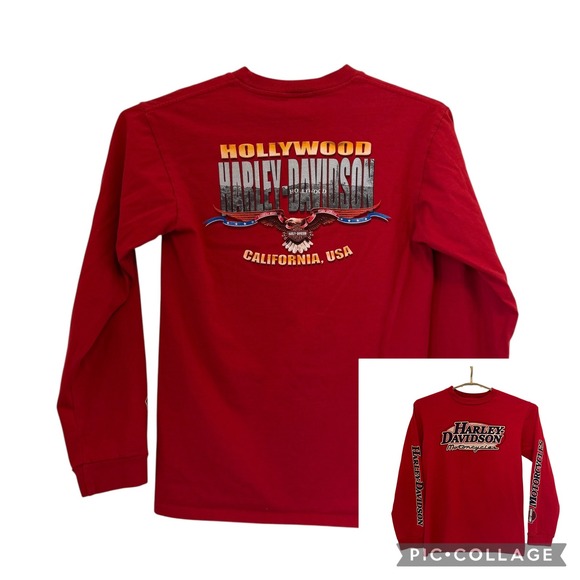 Harley-Davidson Other - Harley Davidson Hollywood California Red Long Sleeve Hit Graphic T-Shirt M USA